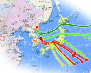 朝鮮核試驗放射性物質軌跡示意圖。