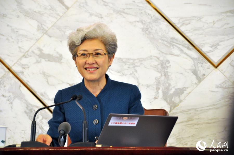 全國人大會議女發言人傅瑩。人民網記者 于凱 攝影