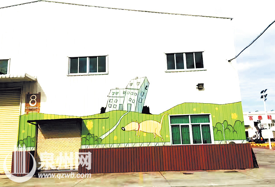 近日，在晉江西園街道嶼頭社區的工業園區內，原本冰冷的工業廠房外墻被噴繪上各式各樣的3D彩繪圖案，立即搖身一變成為靚麗風景，讓人眼前一亮。